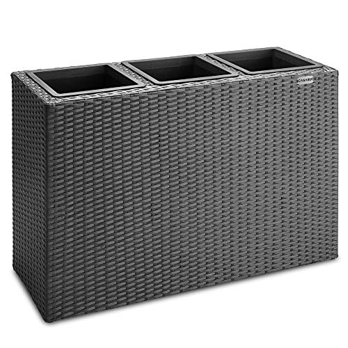 Casaria® Blumenkasten 3 Innentöpfe Polyrattan Herausnehmbar Wasserablauf Outdoor Rechteckig Pflanzkasten Blumentopf Hochbeet Pflanzkübel Schwarz