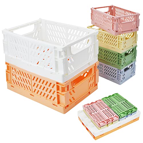 LYLIDIA 6 Stück Klappkiste Faltbare Klappbox Mini Klappkisten Klein Plastic Klappkorb Stabil Faltbox Aufbewahrungskiste Bunt Stapelbare Regalkörbe Organizer Körbe Regal Büro Schlafzimmer Badezimmer