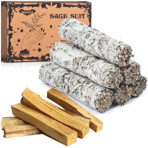 BBLTIFF 12 Stück Räucherset, 6 Stück Weißer Salbei und 6 Stück Palo Santo, Salbei Räuchern, Weißer Salbei zum Räuchern, Ideal für Ausräuchern Negative Energie, Fördert die Meditation Rituale