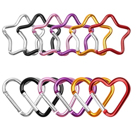 12 Stück Karabiner Schlüsselanhänger, Stern Karabiner Und Herz Karabiner, Karabinerhaken Bunt Aus Aluminium, Karabinerhaken Clips Herzform Für Wandern Sport Camping Schlüsselanhänger