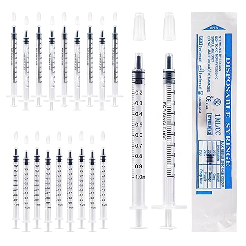 20 Stück 1 ml Kolostrum Spritze Kunststoffspritzen mit Kappen, keine Nadel zum Nachfüllen und Messen von Flüssigkeiten, wissenschaftliche Labors, Pflanzenbewässerung, Tierfütterung, Kleberapplikator