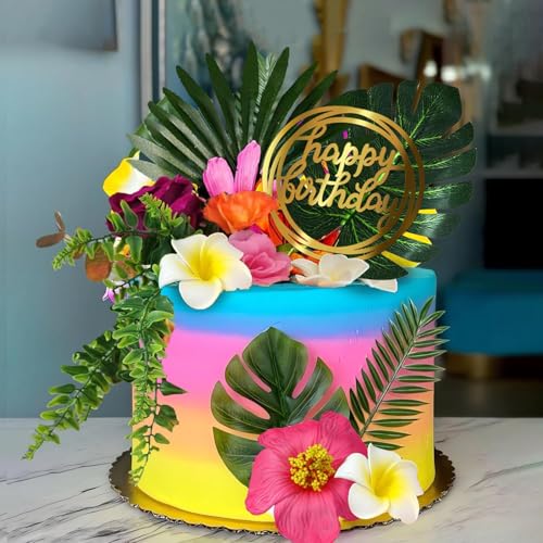Hawaii Kuchendeko Luau Torte Geburtstagsdeko Tropical Torte Deko Sommer Geburtstag Cake Topper Tropische Blätter, Blumen Tortendeko für Hawaiianische Geburtstag Hochzeit Kinder Party