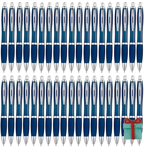 Libetui Set 50er ergonomische Kugelschreiber Marineblau Druckkugelschreiber Blaue Großraummine Kulis Büro Praxis Uni Haushalt Kuli Set 50 Stück Kugelschreiber Dunkelblau