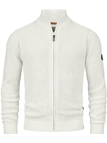 Indicode Herren INLayton Strickjacke mit Stehkragen | Fein-Strick Cardigan mit Kragen und Reißverschluss White Asparagus L