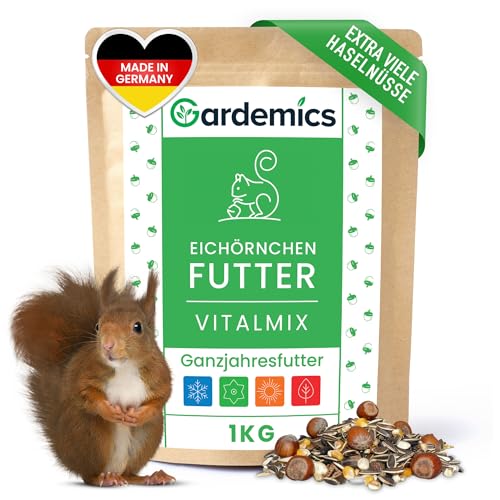 Gardemics Eichhörnchen Futter mit extra vielen Haselnüssen [1kg] I Artgerechtes Eichhörnchenfutter ohne Erdnüsse I Ganzjahresfutter für Eichhörnchen & Streifenhörnchen