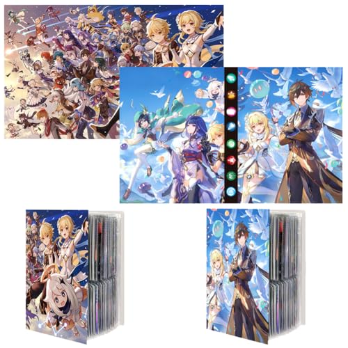 2 Pcs Genshin Impact Sammelalbum für Karten, OZXVXZO Sammelkarten Album 4 Pocket, Sammelkarten Kompatibel mit 120 Hüllen 30 Seiten Trading Card Display Album Card Collection Wasserdichte Sammelalbum