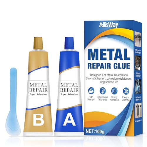 Allisway Metallkleber Extra Stark, 100 G (A+B) Metallkleber Hitzebeständig, Metallreparaturkleber, Geeignet Zur Reparatur Von Rissen und Brüchen an Metalloberflächen, Edelstahl, Aluminiumlegierung