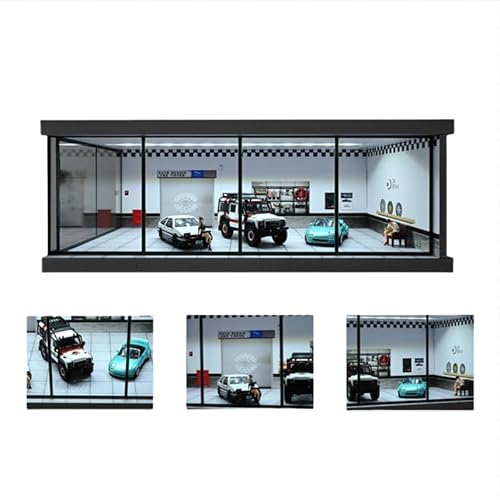 1/64 Diorama Auto Garage Modell, mit LED-Beleuchtung Stadt Auto Showroom Modell Auto Parkplatz Lagerung Modell, für 1/64 Skala Diecast Modell Auto, Szene Vitrine Sammlung Geschenk (Repair Shop)