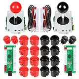 EG STARTS 2 Spieler Arcade Spiel Kit Teil USB Pc Joystick für Mame Spiel DIY Null Verzögerung USB Encoder + 2x 5pin 8 Way Stick + 20 Drucktasten Rot + Schwarz Kits Support Windows & Raspberry Pi