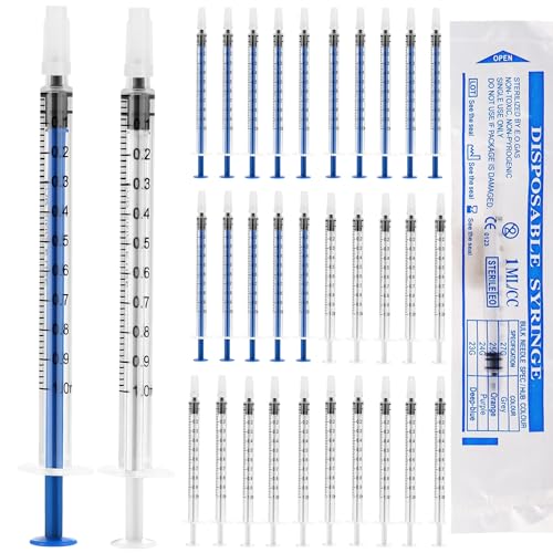 30 Stück 1ml Spritze steril ohne Nadel Kolostrum Spritze, 1 ml Kunststoff Spritzen Unabhängige Einwegspritzen 1ml mit Kappe zum Nachfüllen und Messen von Flüssigkeiten Wissenschaftliche Labors