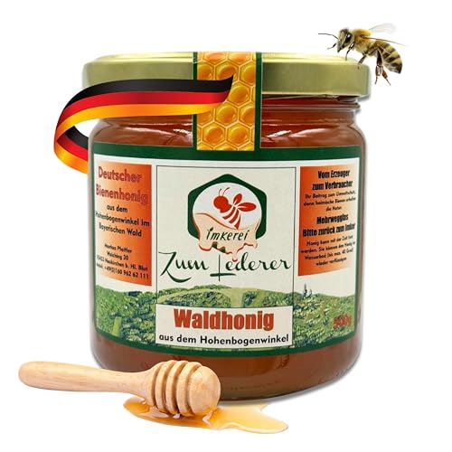 Imkerei zum Lederer - Deutscher Waldhonig - Roher Premium Honig aus dem Bayerischen Wald - Naturbelassener, flüssiger Honig aus Honigtau (500g)