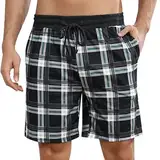 Marvmys Herren Schlafanzughose Kurze Kariert Pyjamahose Shorty Sommer Nachtwäsche Schlafshorts mit Taschen Stil B L