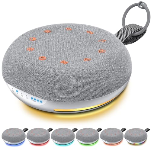 FUNYKICH Weißes Rauschen Baby, Tragbare White Noise Machine Baby, Einschlafhilfe Babys mit 40 Musik (10 Weißes Rauschen Sound) + 7 Frabe Nachtlicht + 4 Timer + Hängeringe + USB, Baby Erstausstattung