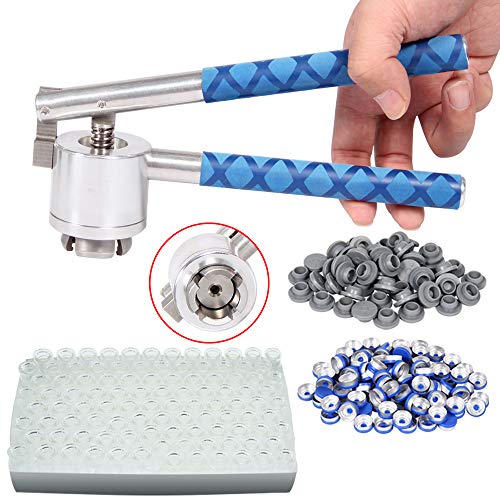 20mm Crimper für Flip off Fläschchen + 100 Stücke 10ml labor Glasfläschchen + 100 Gummistopfen + 100 Kunststoff-Aluminium-Kappen