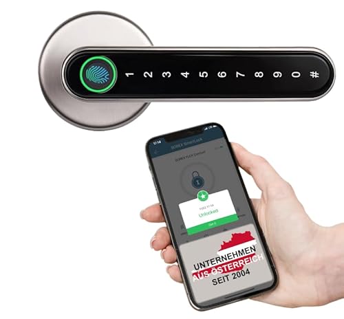 SOREX Smart Handle Max - Elektronischer Türgriff mit Fingerabdruck & Zahlencode Erkennung sowie Smart Lock App - Smarthome & Fernsteuerung möglich - Smarter Türöffner für Innentür