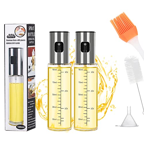 Sosayet Ölsprüher zum Kochen, 2 Stück Öl sprühflasche Glas für Heißluftfritteuse, Olivenöl Ölspray für Speiseöl Öl- und Essigsprüher, 100ml Professioneller Ölsprüher für Grillen Braten BBQ