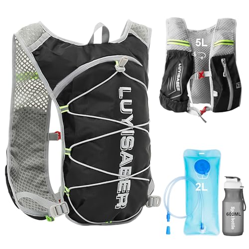 Aedcbaide Laufweste Damen Laufrucksack Herren, Laufweste mit Trinkflasche und Trinkblase, Ultraleicht Running Vest Trinkrucksack für Laufen, Jogging, Trailrunning, Radfahren(Schwarz)