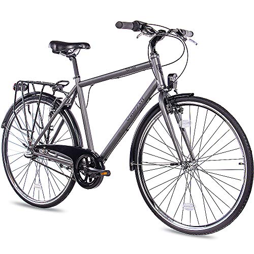 CHRISSON 28 Zoll Citybike Herren - City One anthrazit matt 56 cm - Herrenfahrrad mit 3 Gang Shimano Nexus Nabenschaltung - praktisches Cityfahrrad für Männer