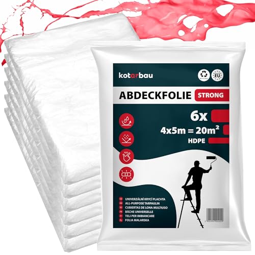 KOTARBAU® 6er Set Abdeckfolie Maler 4x5 m Transparente Plane Baufolie Transparent Staubschutzfolie Allzweck-Folie Malerplane Malerfolie Abdeckfolie für Renovierung und Umzug