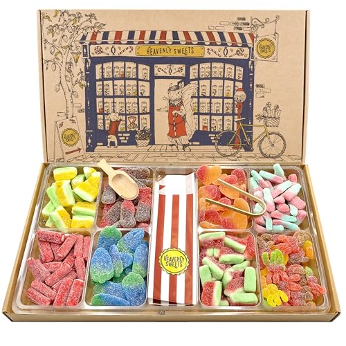 Heavenly Sweets | Großer Süßigkeiten Box | Süßigkeitenmischungen | Premium saure Süssigkeiten Geschenk 1,2 kg naschbox | Geburtstag Vatertag Sommerparty