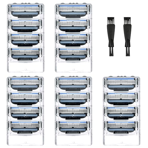 20 Stück Rasierklingen, Mach 3 Rasierklingen Rasiermesser Vorteilspacks, Klingen Nachfüllungen Rasierer Herren Kompatibel mit Mach 3, Für Nassrasierer Herren 3 Lagige Rasierklingen mit 2 Bürsten