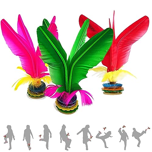 Jastown Kick-Federball, chinesischer Jianzi, Fuß Federball,zusammengebauter Feder Fußball, bunter Feder-Kick-Federball für Fußübungen, Sportspiel, Kick-Federball für draußen, drinnen (3 pcs)