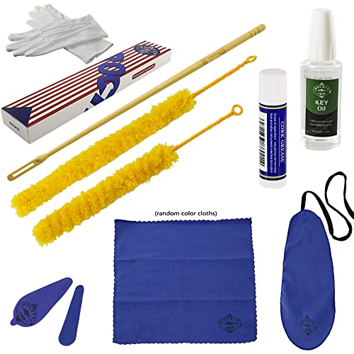 flöten reinigungsset,Flute Cleaning Care kit,Reinigungsset,Pflegeset,Schlüsselöl,Korkfett,Tupfer,Reinigungstuch,Reinigungsbürste,Reinigungsstab(Stoff in zufälliger Farbe)