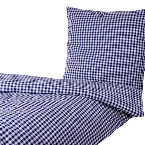 Hans-Textil-Shop Bettwäsche Karo 1x1 cm Baumwolle - Reißverschluss, Kariert, Karomuster, Landhaus, Bettbezug (Blau, 140x200 70x90 cm)