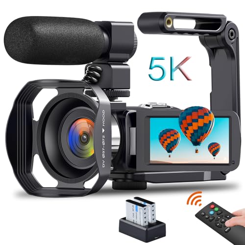 Videokamera 5K Camcorder, HD 64MP 30FPS IR Nachtversion Vlogging Kamera, 3.0-Zoll Touchscreen WiFi 18X Zoom Digitalkamera YouTube Camera Recorder mit Mikrofon, Fernbedienung, Gegenlichtblende, 2 Akku