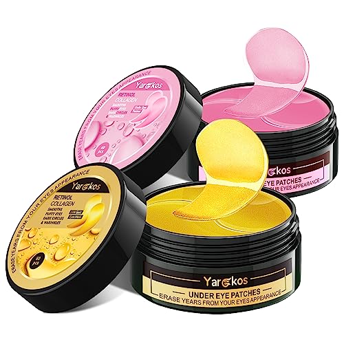 2 Stück 60 Pcs Hydration Feuchtigkeitsspendende Eye Pad Mask, Rosa+24K Gold, 30 Paare Kollagen Hydrogel Anti Aging Augenpads, Hyaluronsäure Augenmaske Dunkle Augenringe Entfernen, Kollagenaugenmaske