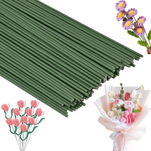 100 Blumendraht Grün 30CM– Floristikdraht Stiele 2mm,Flexibler Basteldraht für Blumendekoration, Hochzeitsstrauß & DIY, Dunkelgrüne Drahtstäbe zum Basteln