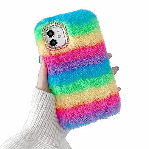 Tivenfezk Nadoli für Xiaomi Redmi Note 12 5G Fluffy Furry Case,Stilvoll Regenbogenfarben Entwurf Glitzer Diamant Plüsch Weich Silikon Stoßfest Handyhülle Schutzhülle