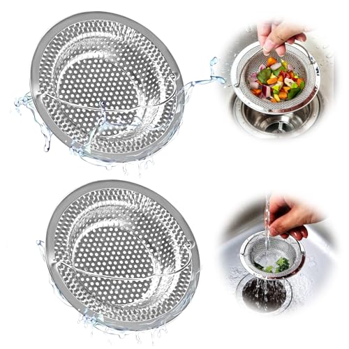 Spülbecken Sieb, 2 Stück Abflusssieb Küchenspüle, Rostfreier Stahl Abflusssieb Waschbecken, Waschbecken Sieb Küche, mit Griff Sieb Spüle Geeignet für Küchenspülen Bäder Duschen(11 x 8 x 2 cm)