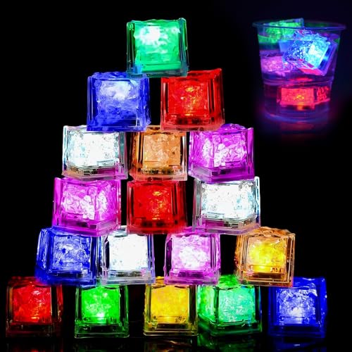 mizikuu 18 Stück LED Eiswürfel Leuchtende, Licht Eiswürfel für Getränke Bunt Leuchtende Wiederverwendbar Flash Ice Cube für Baby Badespielzeug, Hochzeit, Club, Bar, Champagne Bucket