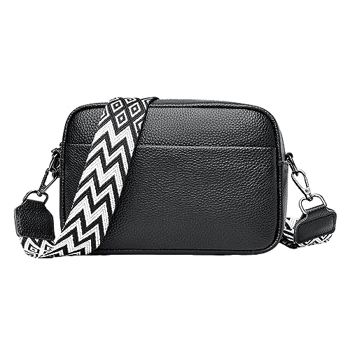 2024 mode Einfache Schulter Umhängetasche Vintage Schulter Riemen Rindsleder Kleine Quadratische Tasche Kinder Taschen (Black, One Size)