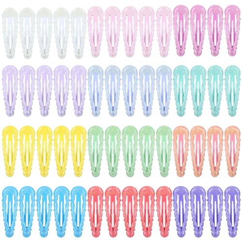 Cinaci 60pcs 5cm/2" in 12 Candy Color Glitter Pailletten Metall Snap Haarspangen Rutschfeste Haarspangen Pony Halter Haarschmuck für Kleinkinder Mädchen Kinder Teens