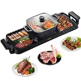 VEVOR VV-HP-F-2200 Teppanyaki Grill with Dual Temp Control Korean Barbecue Hot Pot Aluminiumguss, Löffel, Handschuhe, Lebensmittelclip, Besteckset, Multifunctional Antihaft, Eisen + Edelstahl, Schwarz