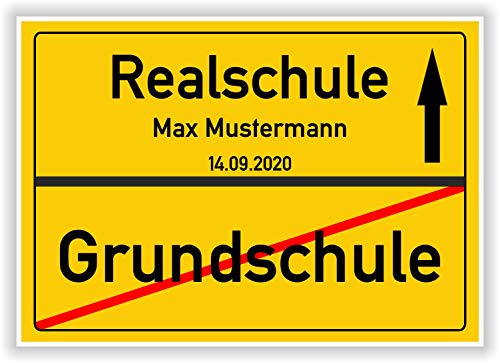 Bild - Ortsschild - Grundschule - Realschule - weiterführende Schule - persönliche Geschenkidee - Geschenk zum Schulbeginn