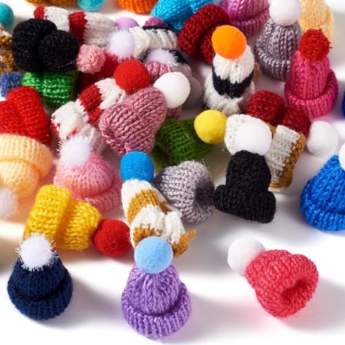 Tcnzdy 60 Stück Sorgenwürmchen Zubehör, Mini-Strickmützen, Glückswürmchen Zubehör Geeignet für DIY Hair Accessories Jewelry Making DIY Craft Art, Weinflaschendekoration (Farbe zufällig)