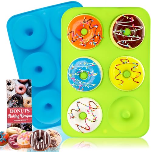BAKHUK Donut-Pfanne, antihaftbeschichtet, Silikon, Donut-Formen zum Backen, 6 große Donuts, leicht zu reinigen und spülmaschinenfest, mikrowellengeeignet, 2 Stück