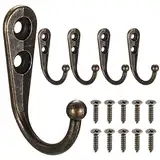 XKQYX 5 Stück Vintage Kleiderhaken Garderobenhaken, Kleiderhaken Wandhaken für Garderobe, Bronze Schwerlast Haken zum Schrauben, für Tür Wand Garderobe, Schlafzimmer Badezimmer Kleiderschrank