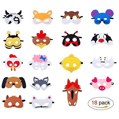 HONGXIN-SHOP Masken für Kinder Filz Tiermasken Bauernhof-Tiere mit Elastischen Seil für Halloween Weihnachten Geburtstag Bühnenaufführungen Thema Party 18 Stücke