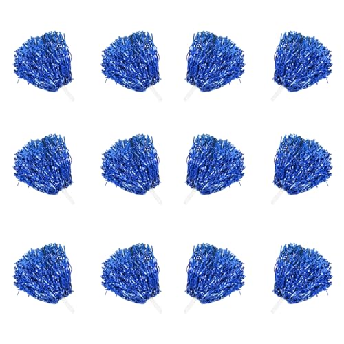 Dxmcgttbd 12 Stück Cheerleading Pom Poms,Cheerleader-Pompons,Metallisch Cheerleader Puschel,Hell Metallic Cheers Ball Zum,für Sportveranstaltungen, Ballspiele, Tänze, Karnevalspartys Verwendet (Blau)