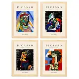 Nacnic Set mit 4 Picassos, Duelle-Kollektion, bunte Illustrationen im Stil der Kunstgalerie, Innendekoration, A4 mit Holzrahmen.