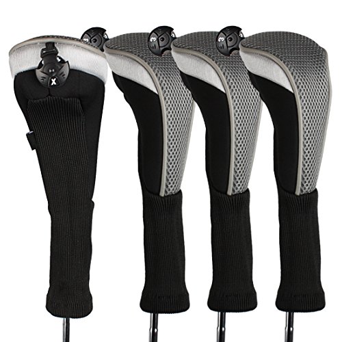 Andux 4/Pack Langer Hals Golf Hybrid Club Head Covers mit austauschbaren Keine. Tag ctmt-02, grau MEHRWEG