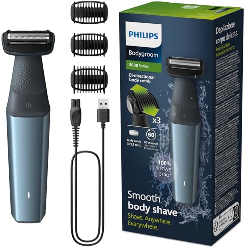 Philips Bodygroom Series 3000, wasserfester Trimmer für Intimbereich und Körper, gründliche und angenehme Rasur, Ganzkörperpflege, 60 Min. Laufzeit, Modell BG3027/03