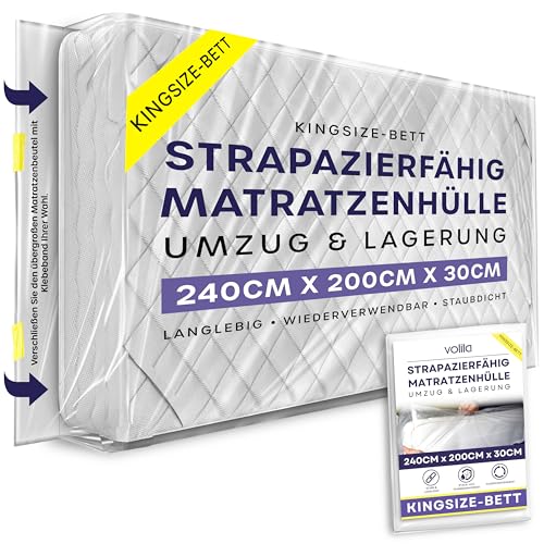 King Matratzen Schutzhülle (240cm x 200cm x 30cm) - wasserdichte Matratzensack Schutzhülle - Robuste Matratzenhülle für Umzug & Lagerung - Schützt Gegen Schädlingsbefall, Flecken & Staub