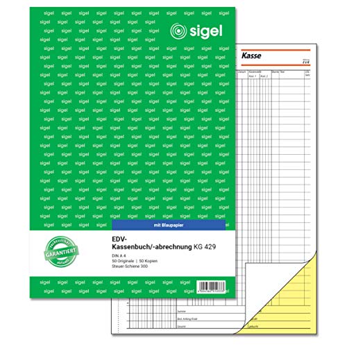 SIGEL KG429 Kassenbuch EDV, Steuerschiene 300, A4, 2x50 Blatt, mit Blaupapier, ultrafeiner Mikroperoration