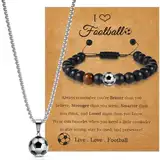 Otuuz 2 Stück Fußball Geschenke für Jungen inklusive Fußball Edelstahl Halskette und Armband mit Karte Fußball Jungen Schmuck mit Kette für Teenager Mädchen Sohn Enkel Neffe Geburtstag (Klassisch)