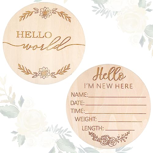 Ouligay Meilensteinkarten Baby Holz,Neugeborenes Announcement Sign Baby Hello World Willkommensschild für Schwangere,Werdende Mütter Werdende Eltern